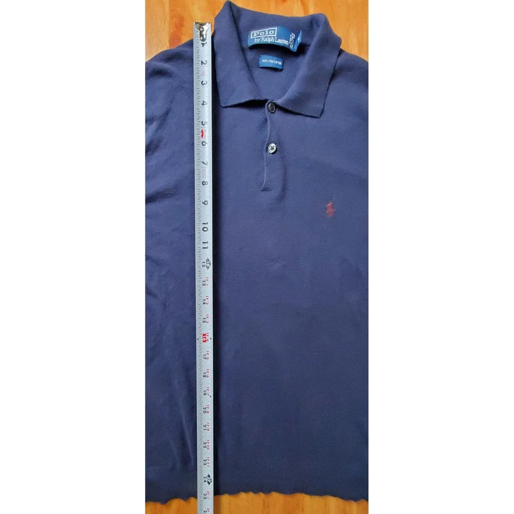 Vintage Polo Ralph Lauren Pima Cotton Italian Yarn Mens Medium Navy Blue Sweater